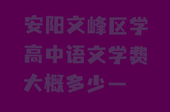 安阳文峰区学高中语文学费大概多少一