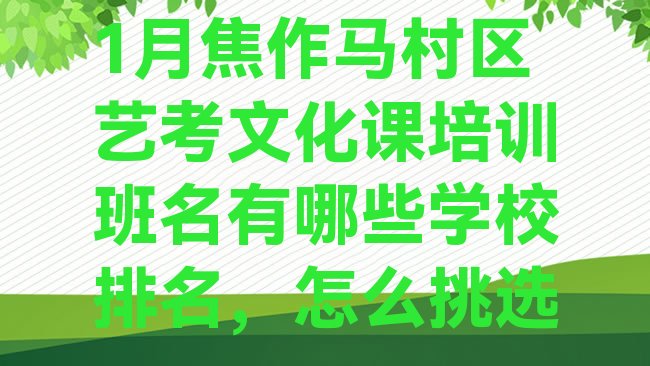 十大1月焦作马村区艺考文化课培训班名有哪些学校排名，怎么挑选排行榜