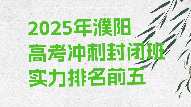 十大2025年濮阳高考冲刺封闭班实力排名前五排行榜